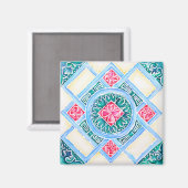 Peranakan Geometrische Tegel Blauwgroen Magneet (Voorkant / Achterkant)