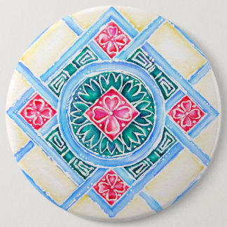 Peranakan Geometrische Tegel Blauwgroen Ronde Ronde Button 6,0 Cm
