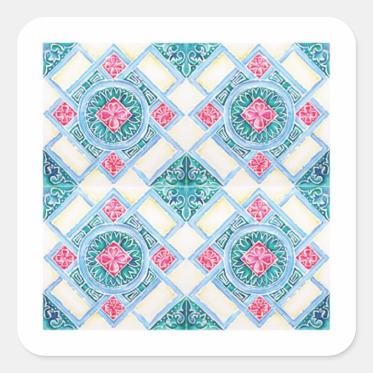 Peranakan Geometrische Tegel Blauwgroen Sticker (Voorkant)