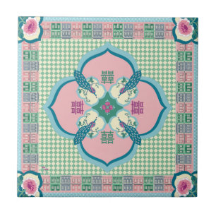 Peranakan Pauw Dubbel Geluk Tegeltje – Pastel N