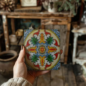 Peranakan Red Oranje Flower Green-verlof Tegeltje