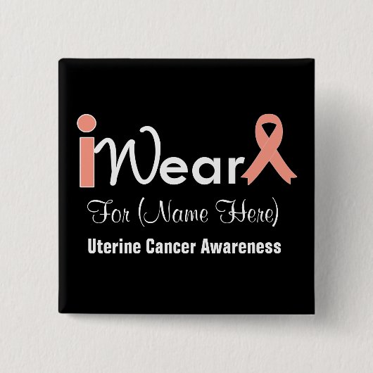 Percentreer Peach Ribbon Uterine Cancer aan Vierkante Button 5,1 Cm (Voorkant)