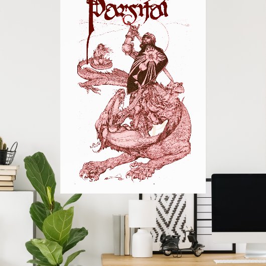 PERCEVAL FIGHTING DRAGON,QUEST HOLY GRAIL Fantasy Poster (Thuiskantoor)