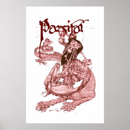 PERCEVAL FIGHTING DRAGON,QUEST HOLY GRAIL Fantasy Poster (Voorkant)