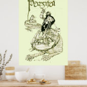 PERCEVAL FIGHTING DRAGON,VRAGENHOLY GRAIL Fantasy Poster (Keuken)
