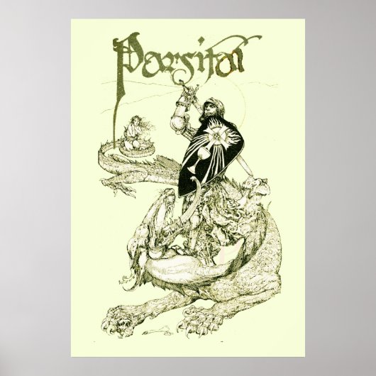 PERCEVAL FIGHTING DRAGON,VRAGENHOLY GRAIL Fantasy Poster (Voorkant)
