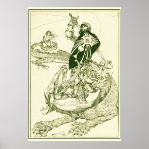 PERCEVAL FIGHTING DRAGON,VRAGENHOLY GRAIL Fantasy Poster