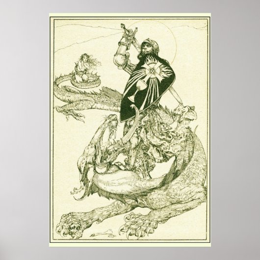 PERCEVAL FIGHTING DRAGON,VRAGENHOLY GRAIL Fantasy Poster (Voorkant)