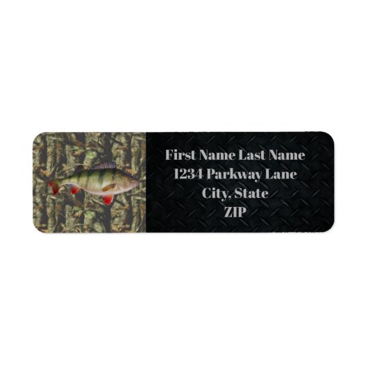Perch Vist Charter Camo Fish Sports Adres Etiket (Voorkant)