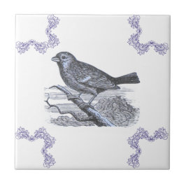 Perched Bird Blue Accent Tegel Tegeltje