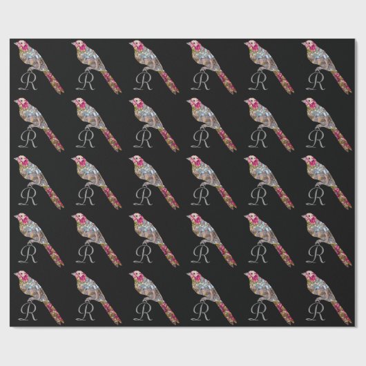Perched Bird Monogram 6' Elegance Cadeaupapier (Vlak)