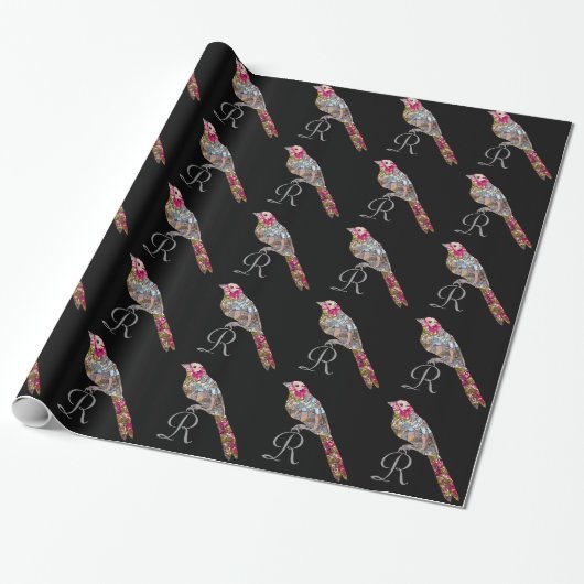 Perched Bird Monogram 6' Elegance Cadeaupapier (Uitgerold)