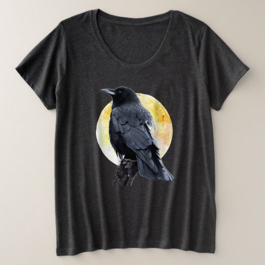 Perched Crow against Harvest MoonPlus size T-Shirt (Design voorkant)