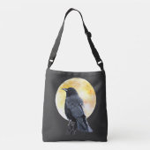 Perched Crow en volle maan Crossbody Tas (Achterkant)