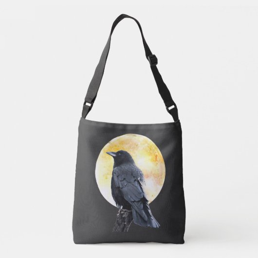Perched Crow en volle maan Crossbody Tas (Achterkant)