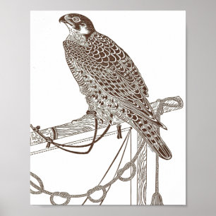 Perched Falcon, Iconic, Falcon Art, Japan Print