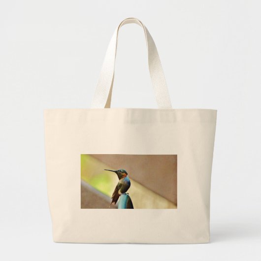 Perched Ruby en Green Little Hummingbird Grote Tote Bag (Voorkant)
