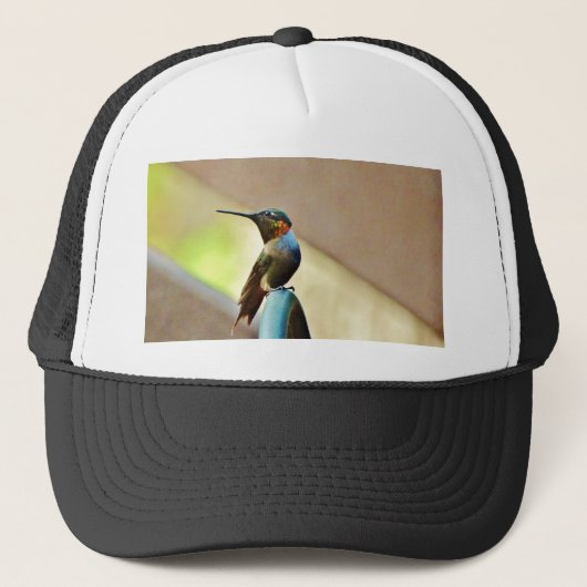 Perched Ruby en Green Little Hummingbird Trucker Pet (Voorkant)