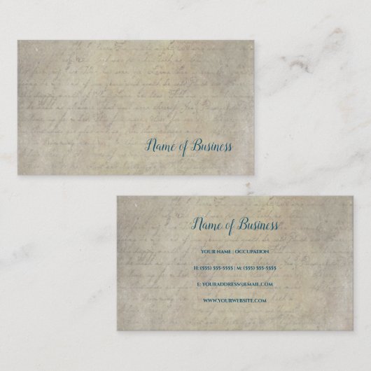 perchement papier handgeschreven script visitekaartje (Voorkant / Achterkant)