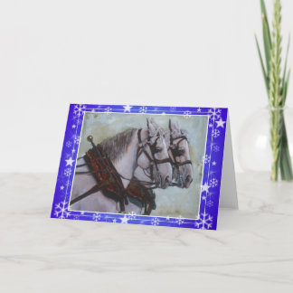 Percheron Draft Horse Christmas Kaart blauw