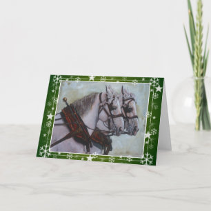 Percheron Draft Horse Christmas Kaart, groen Feestdagen Kaart