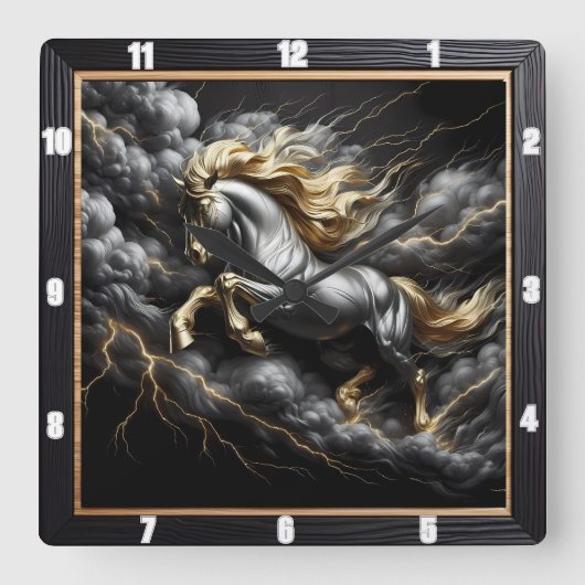 Percheron Horse Art: Metaal Storm, Custom Time Gol Vierkante Klok (Voorkant)