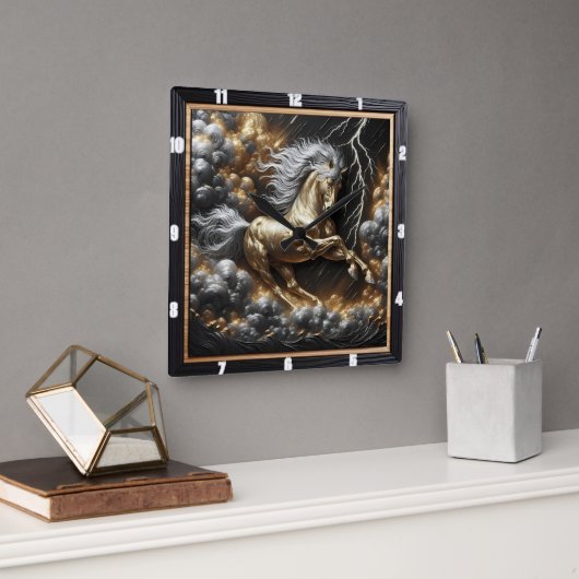 Percheron Horse Design: Aangepast Goud, Metalen Ti Vierkante Klok (Kantoor)