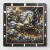 Percheron Horse Design: Aangepast Goud, Metalen Ti Vierkante Klok (Voorkant)