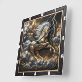 Percheron Horse Design: Aangepast Goud, Metalen Ti Vierkante Klok (Hoek)