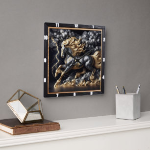 Percheron Horse Time: Goudmetaal, Custom Art Storm Vierkante Klok