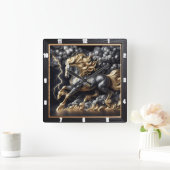 Percheron Horse Time: Goudmetaal, Custom Art Storm Vierkante Klok (Huis)