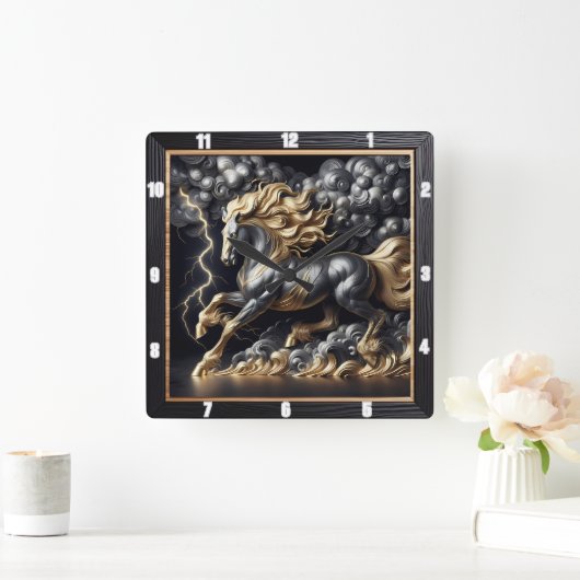 Percheron Horse Time: Goudmetaal, Custom Art Storm Vierkante Klok (Huis)