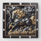 Percheron Horse Time: Goudmetaal, Custom Art Storm Vierkante Klok (Voorkant)