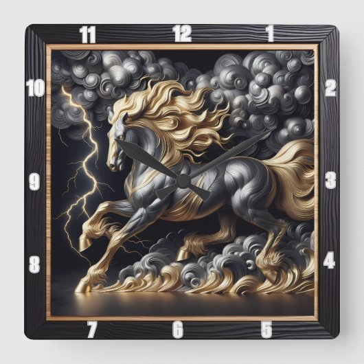 Percheron Horse Time: Goudmetaal, Custom Art Storm Vierkante Klok (Voorkant)