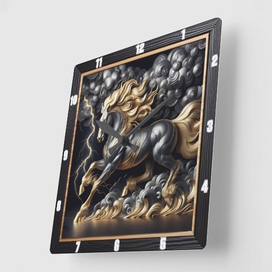 Percheron Horse Time: Goudmetaal, Custom Art Storm Vierkante Klok (Hoek)