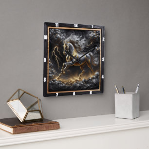 Percheron Horse uurwerk: Storm Metal, Custom Gol Vierkante Klok