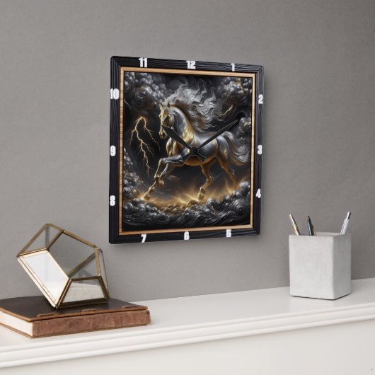 Percheron Horse uurwerk: Storm Metal, Custom Gol Vierkante Klok (Kantoor)