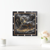 Percheron Horse uurwerk: Storm Metal, Custom Gol Vierkante Klok (Huis)