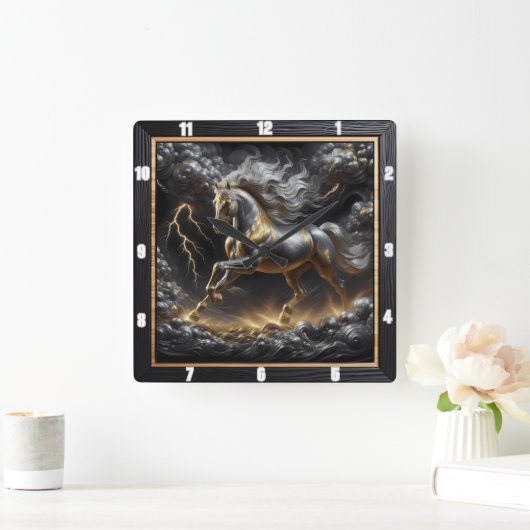 Percheron Horse uurwerk: Storm Metal, Custom Gol Vierkante Klok (Huis)