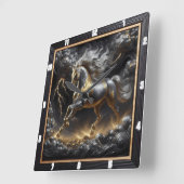 Percheron Horse uurwerk: Storm Metal, Custom Gol Vierkante Klok (Hoek)