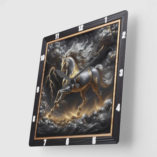 Percheron Horse uurwerk: Storm Metal, Custom Gol Vierkante Klok (Hoek)