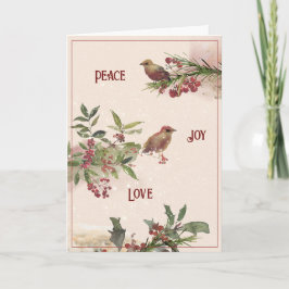 Perching Birds on Berry Branches met kerstkaart Kaart
