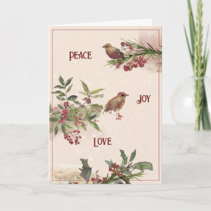 Perching Birds on Berry Branches met kerstkaart Kaart