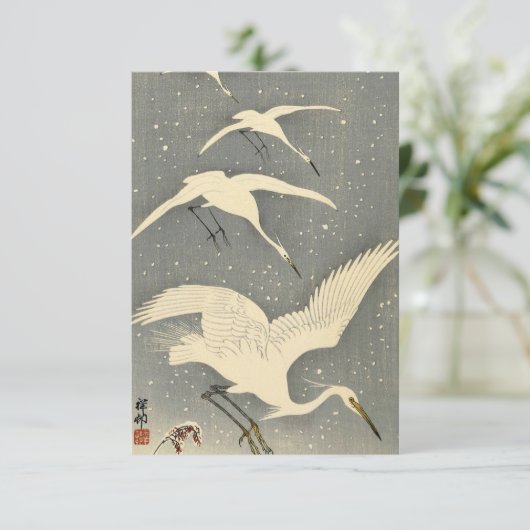Perching Herons in Sneeuw van Ohara Koson Bedankkaart (Staand voorkant)
