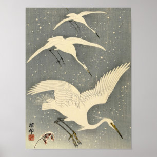 Perching Herons in Snow, 1936, door Ohara Koson Poster