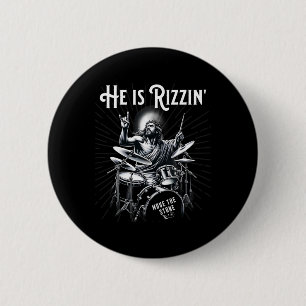 percussie drum grappige rizz hij is rizzin jezusdr ronde button 5,7 cm