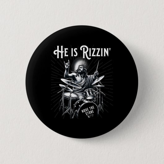 percussie drum grappige rizz hij is rizzin jezusdr ronde button 5,7 cm (Voorkant)