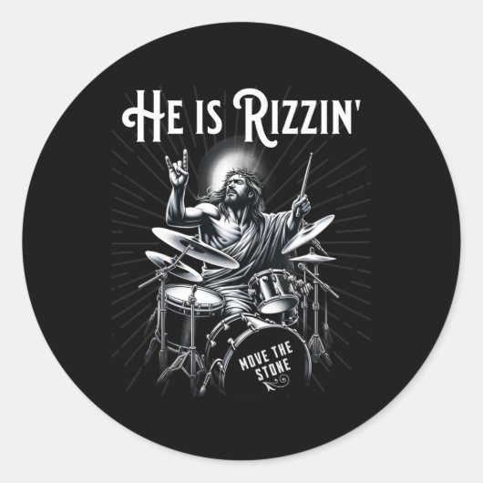 percussie drum grappige rizz hij is rizzin jezusdr ronde sticker (Voorkant)