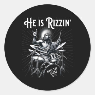 percussie drum grappige rizz hij is rizzin jezusdr ronde sticker