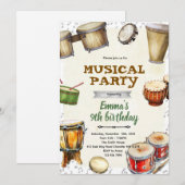 Percussion Birthday party Invitation Kaart (Voorkant / Achterkant)